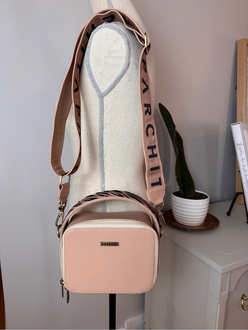 Parchita Pink Crossbody Camera Bag with Branded chunky Strap
